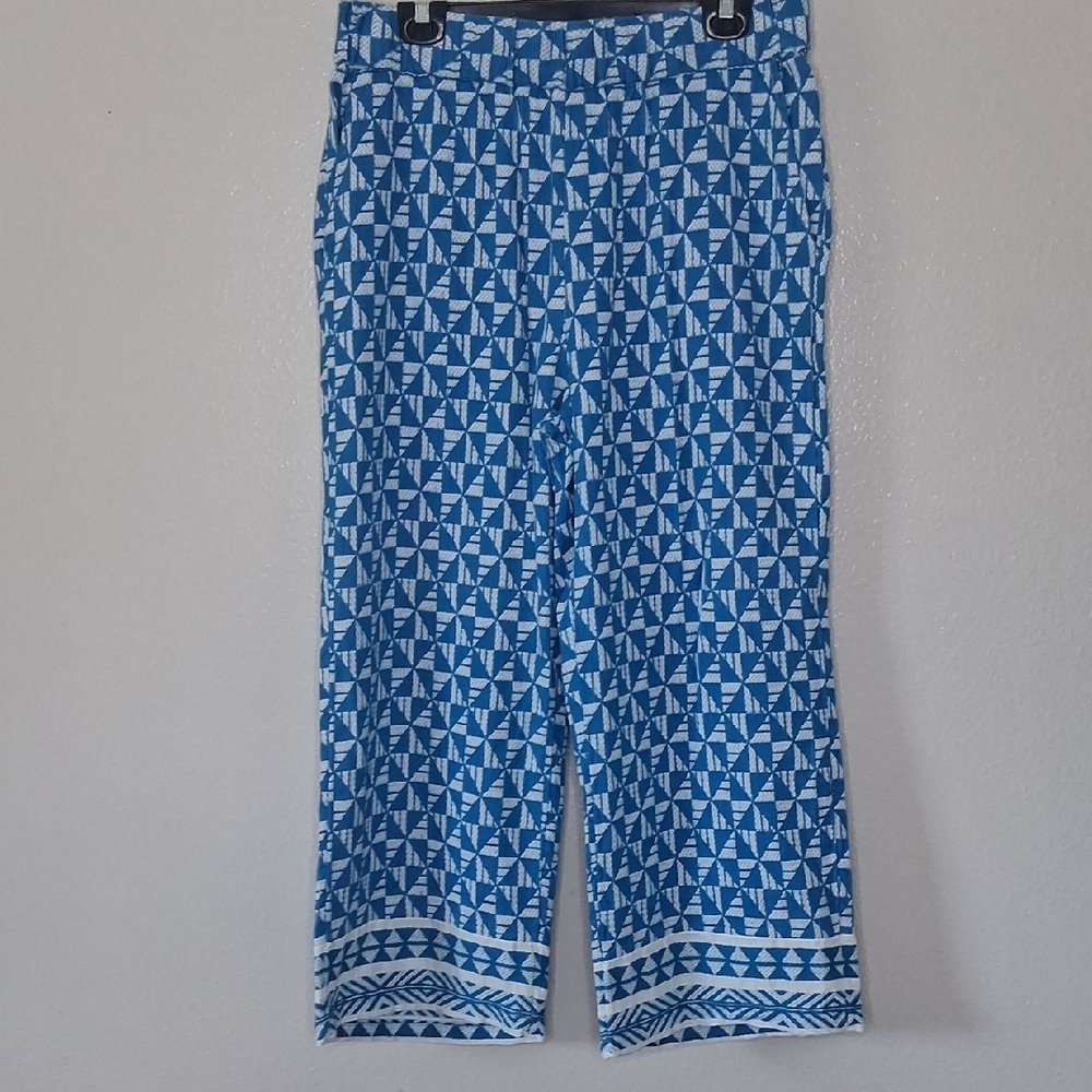 Soft Surroundings Narah Full Length Warm Pants Wide Leg Aqua Blue White Sz L